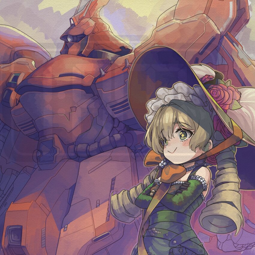 +_+, 1am, 1girl, :>, absurdres, blonde_hair, bow, char's_counterattack