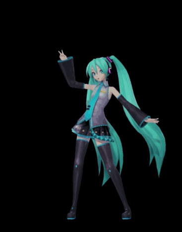 3d, animated, animated_gif, aqua_eyes, aqua_hair, dancing, detached_sleeves, hatsune_miku, kocchi_muite_baby_(vocaloid), lowres, necktie, skirt, solo, twintails, vocaloid