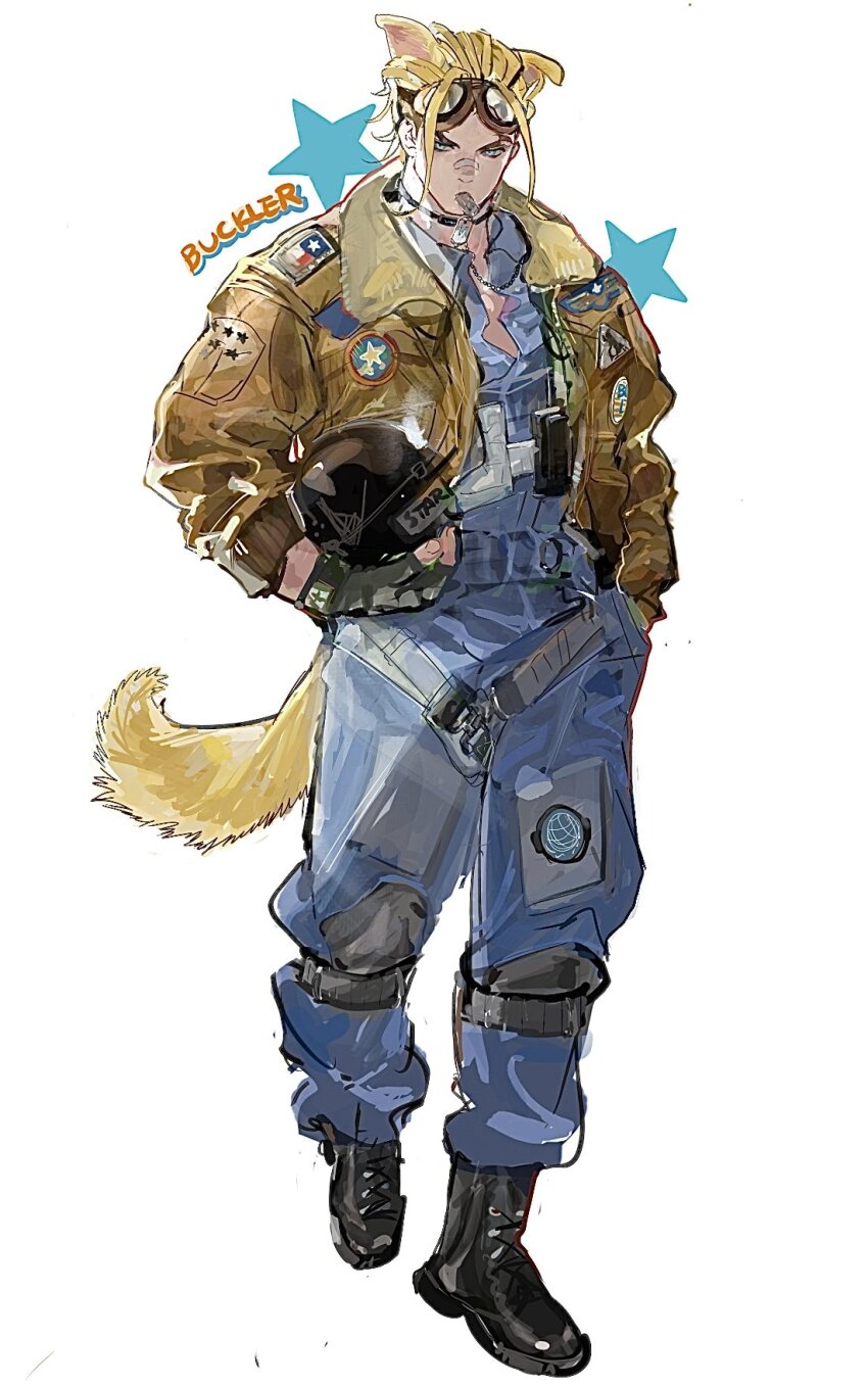 1boy, alsonotdon, alternate_costume, animal_ears, aviator_goggles, bandaid, bandaid_on_face, bandaid_on_nose