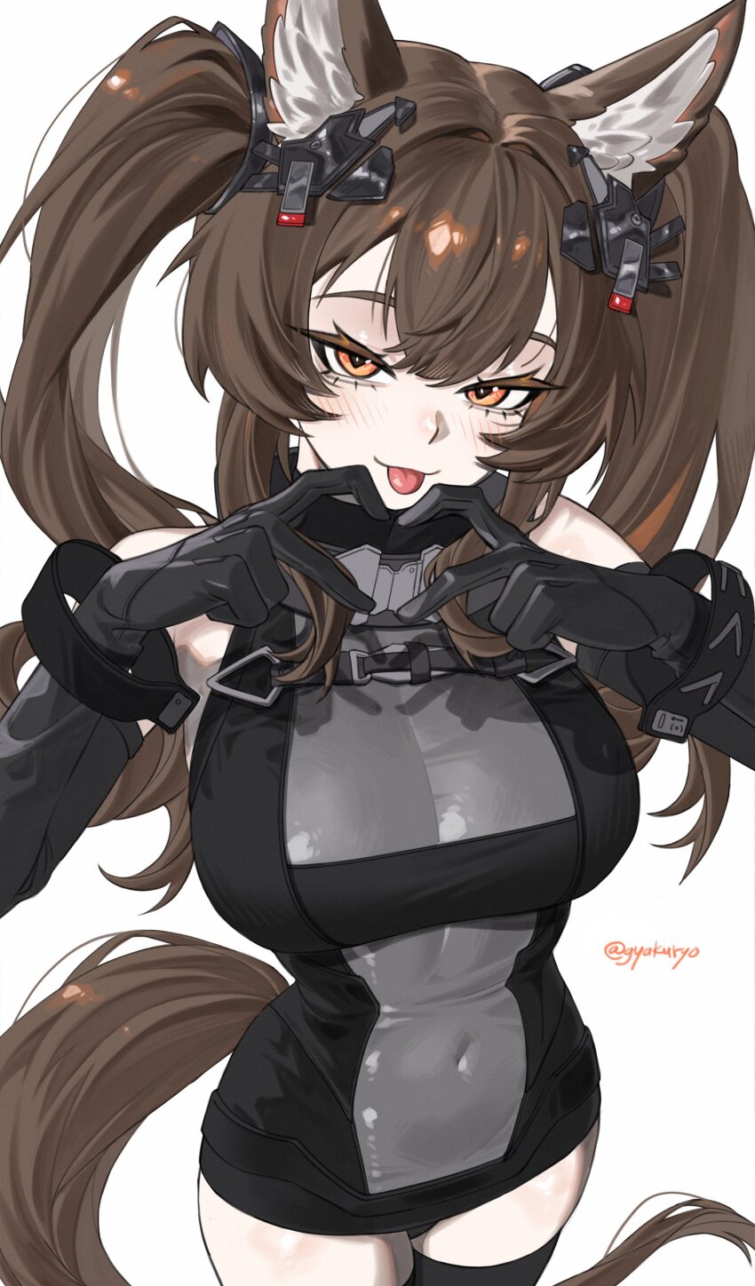 1girl, :p, absurdres, akar1_akar1, angelina_(arknights), animal_ear_fluff, animal_ears, arknights