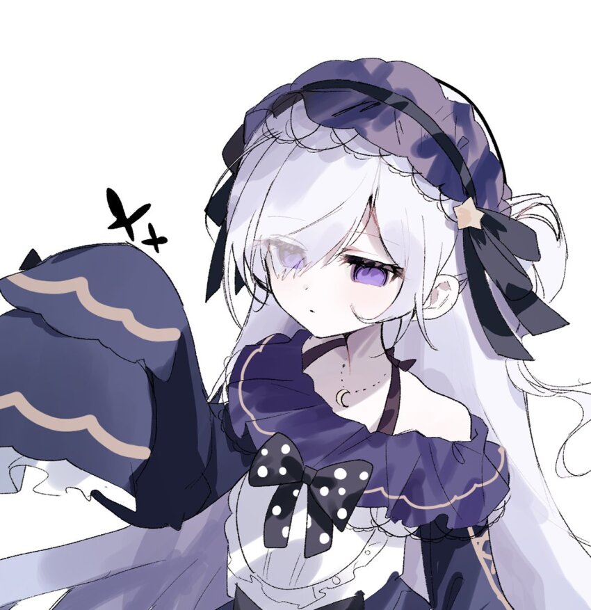 1girl, bare_shoulders, commentary_request, crescent, crescent_necklace, harumaking, highres, jewelry