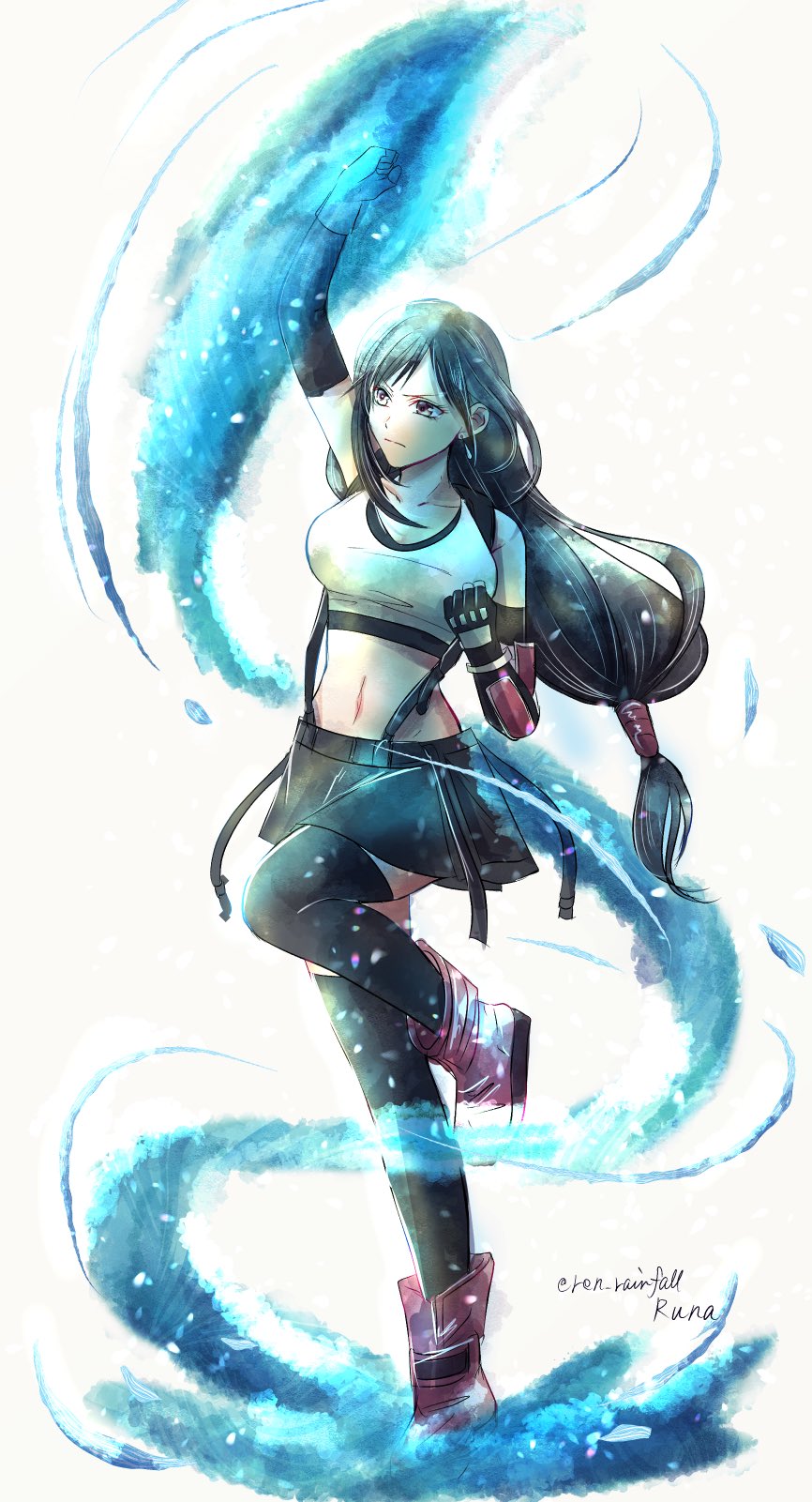 1girl, bare_shoulders, black_gloves, black_hair, black_skirt, black_thighhighs, boots, breasts