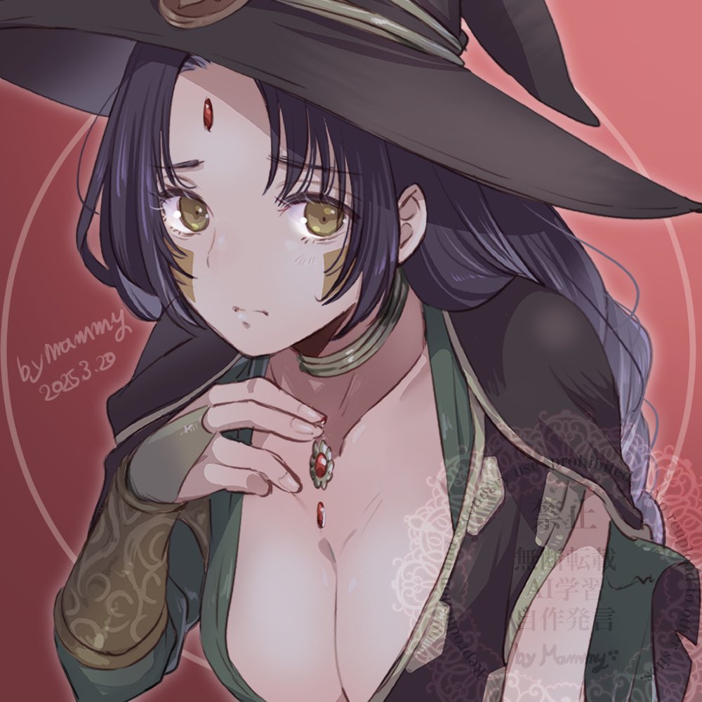1girl, berkanan_(blade_&amp;_bastard), black_hair, blade_&amp;_bastard, braid, breasts, cleavage, closed_mouth
