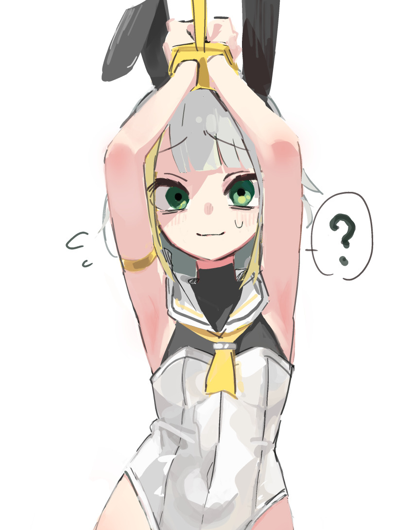 1girl, ?, a.i._voice, absurdres, animal_ears, armband, armpits, arms_up