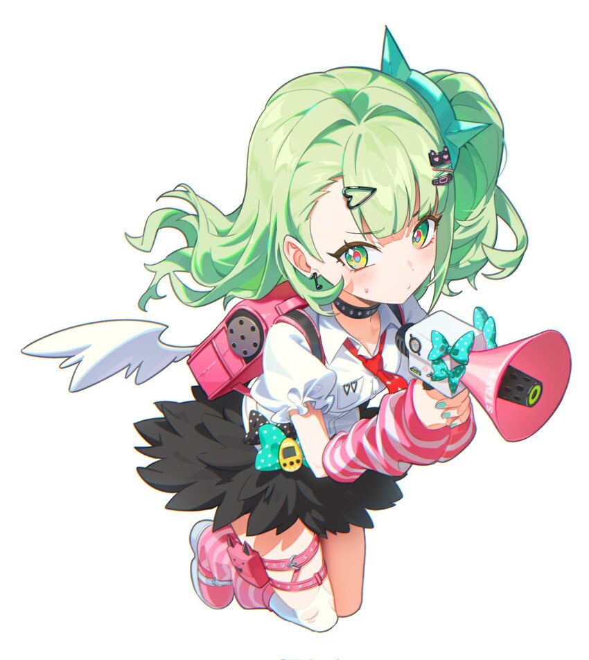 1girl, arm_warmers, bag, black_choker, black_skirt, cheese_(yongggam), choker, collared_shirt