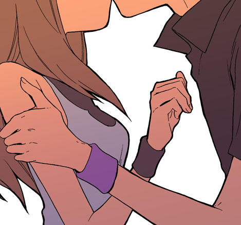 1boy, 1girl, black_shirt, blue_oak, brown_hair, collared_shirt, commentary_request, eyes_out_of_frame