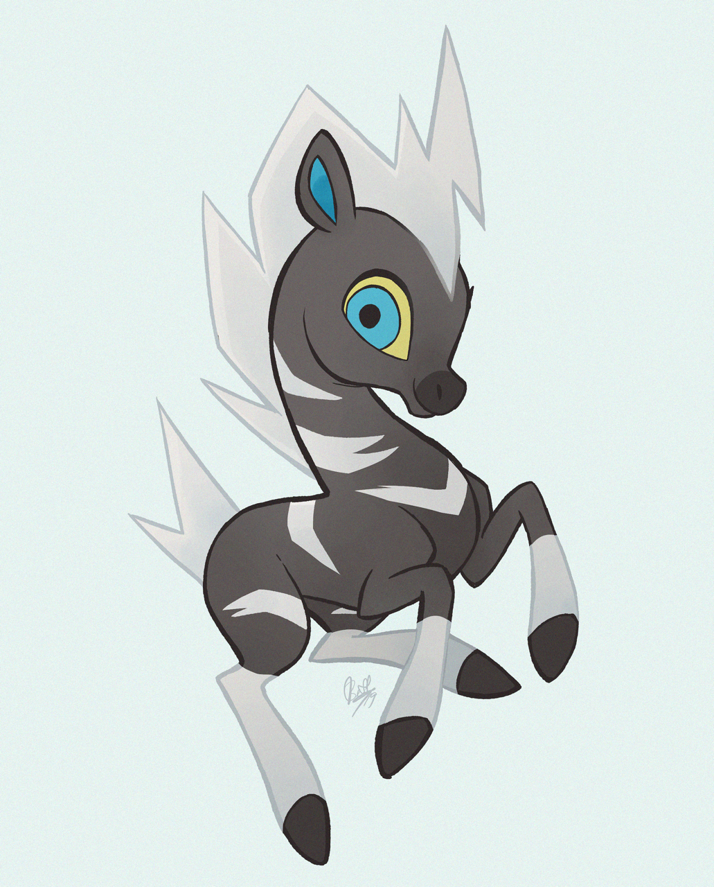 beth_turnsek, black_fur, blitzle, blue_eyes, colored_sclera, commentary, gen_5_pokemon, grey_background