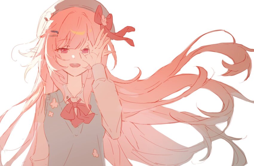 1girl, alternate_costume, beret, blue_sweater_vest, cyrene_(demiurge)_(honkai:_star_rail), cyrene_(honkai:_star_rail), d_yoong, diamond-shaped_pupils