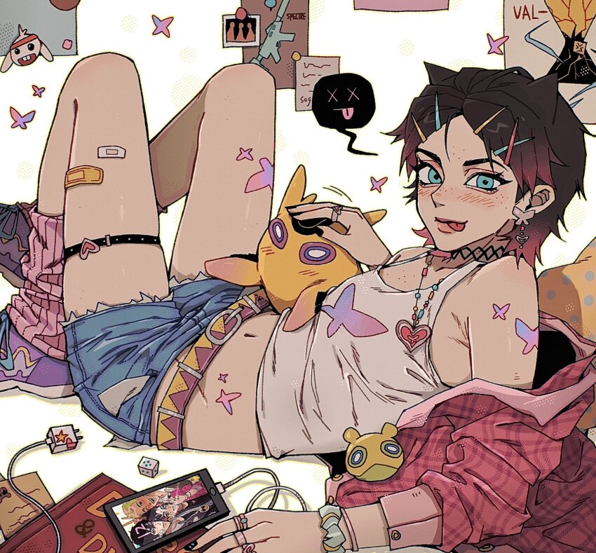 1other, :p, armpits, bambooshoottt, bandaid, bandaid_on_leg, belt, blue_eyes