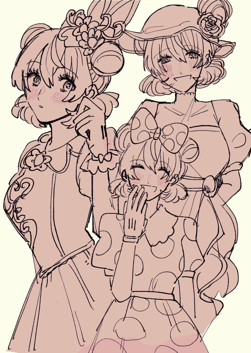 1girl, 47music2, animal_ears, closed_mouth, commentary_request, disneyland, double_bun, dress