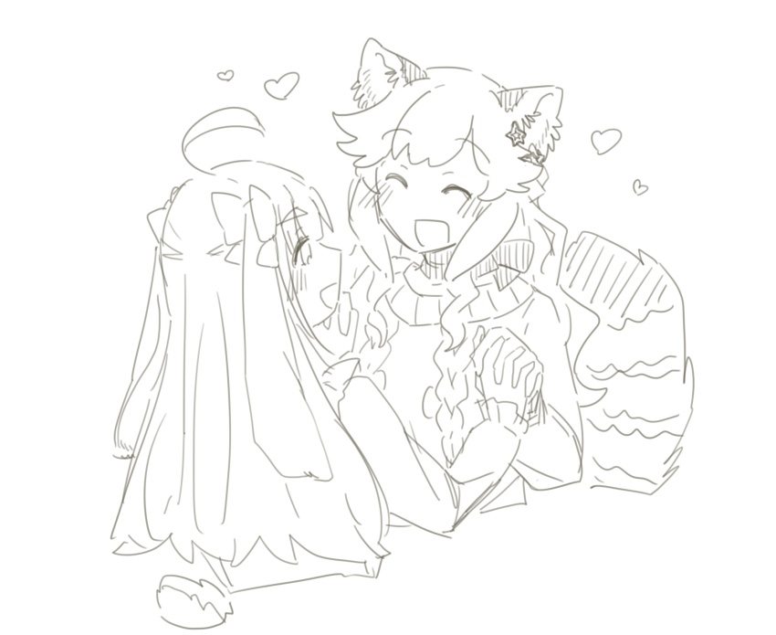 2girls, :d, ^_^, chofu_noriko, closed_eyes, commentary_request, cropped_torso, dress