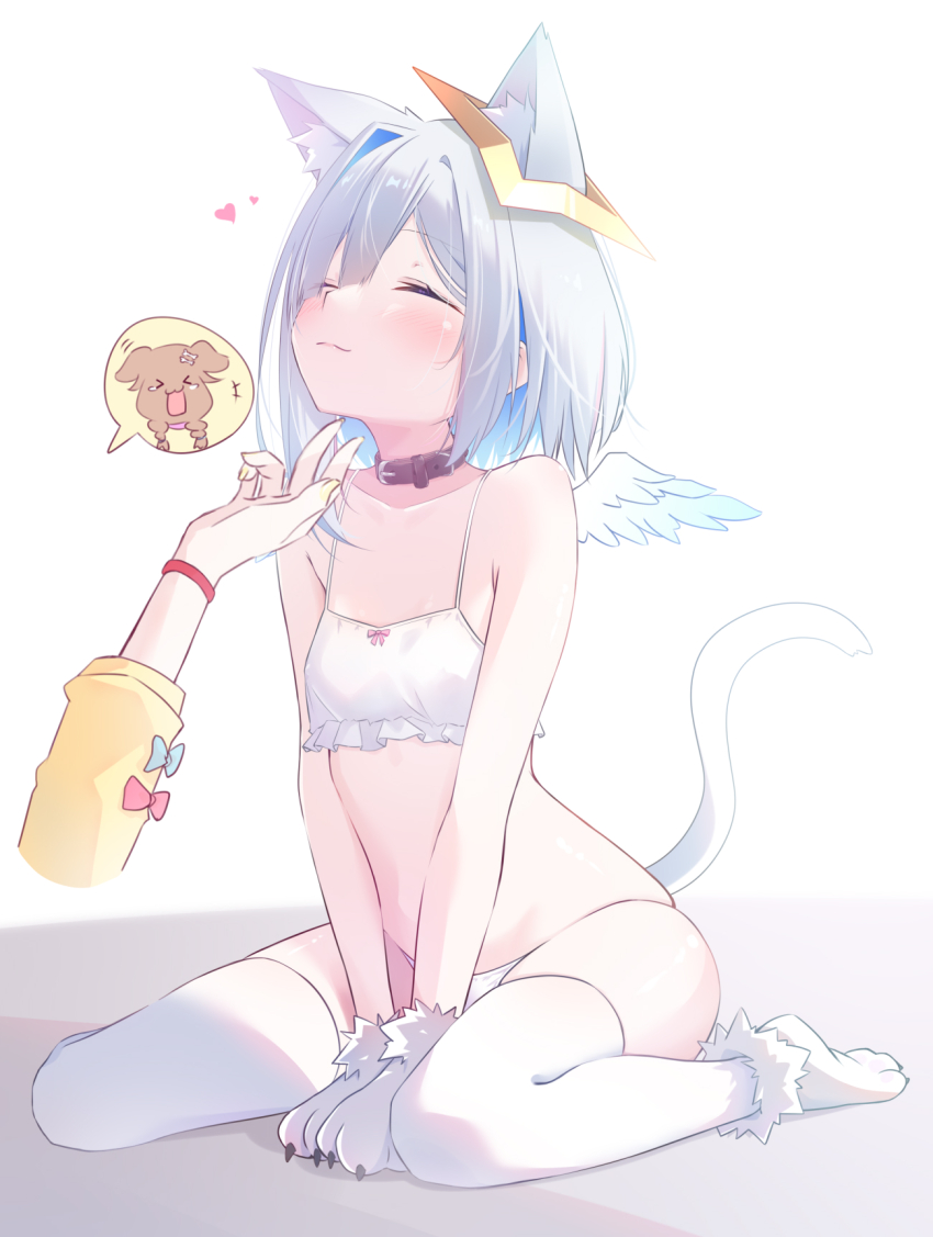 2girls, amane_kanata, animal_collar, animal_ears, bare_shoulders, belt, belt_collar, bikini