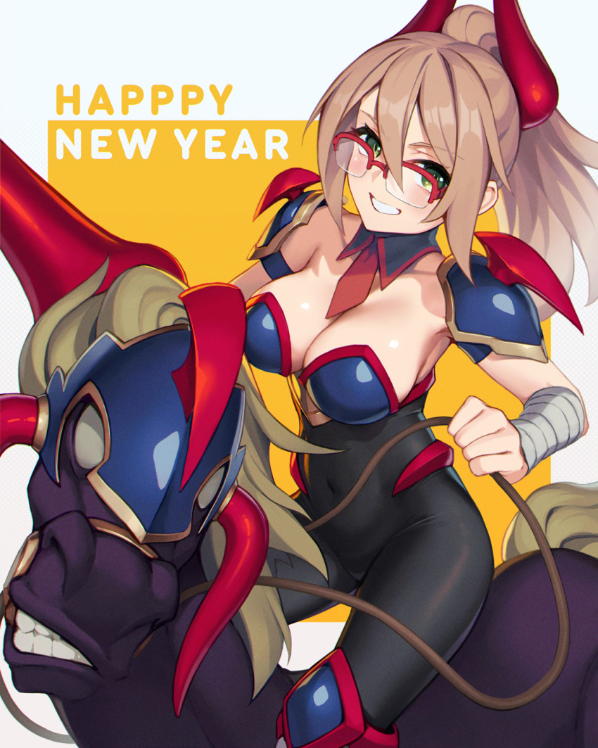 1girl, armor, armored_animal, breasts, brown_hair, chinese_zodiac, cosplay, cosplay_girl_(rotix)