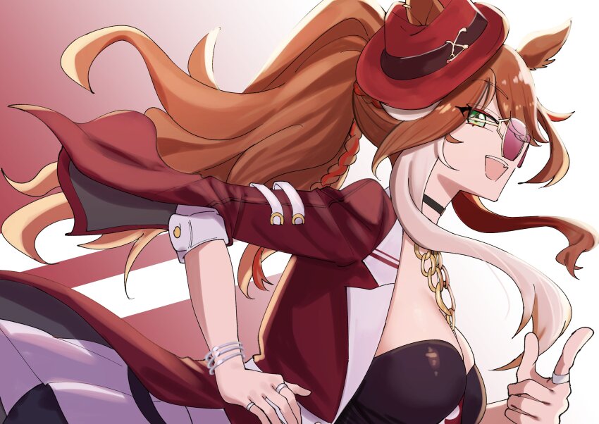 1girl, absurdres, bracelet, breasts, brown_hair, chain, choker, cleavage