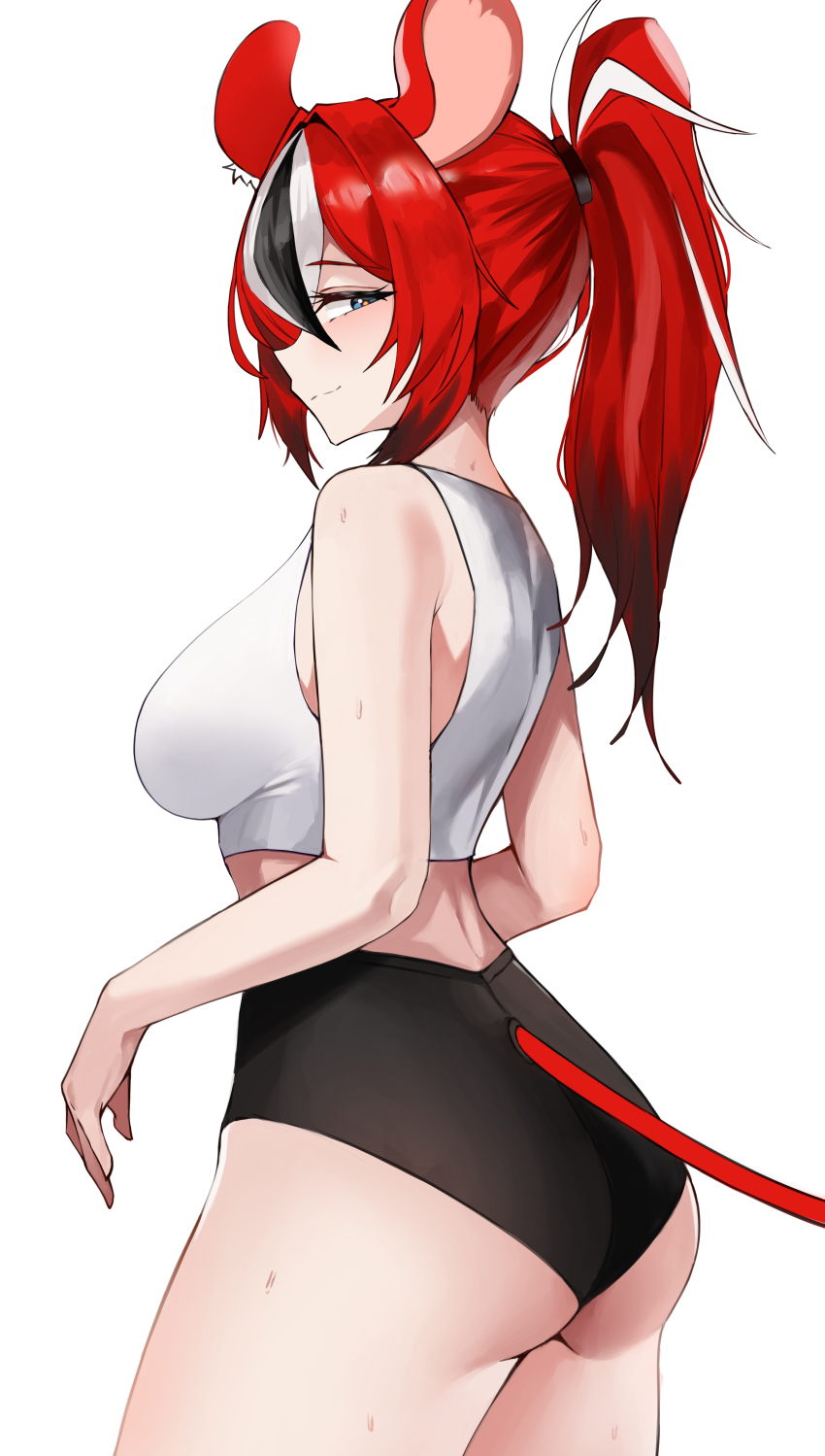 1girl, absurdres, animal_ears, armpit_crease, ass, black_buruma, blue_eyes, breasts