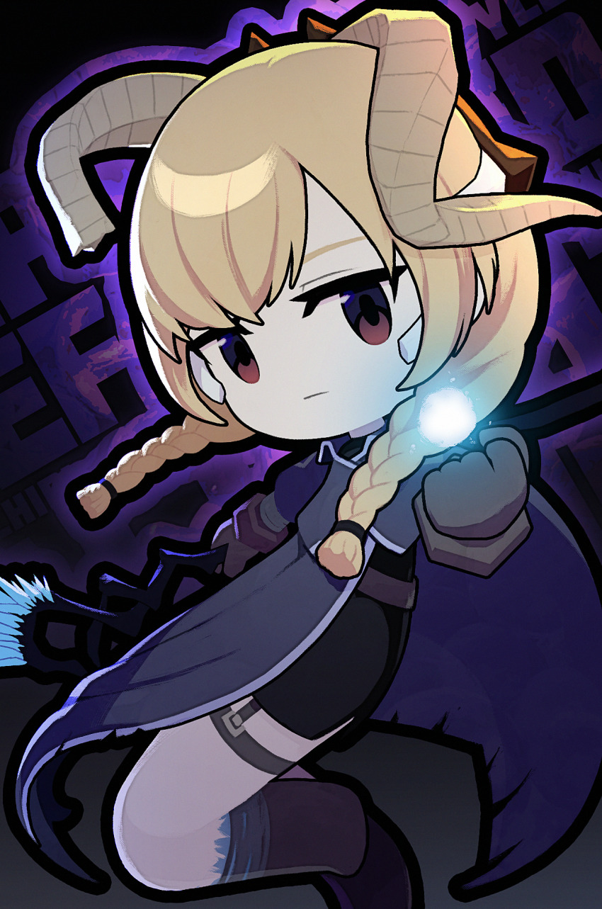 1girl, ai_limit, blonde_hair, blue_cloak, braid, chibi, chibi_only, cloak