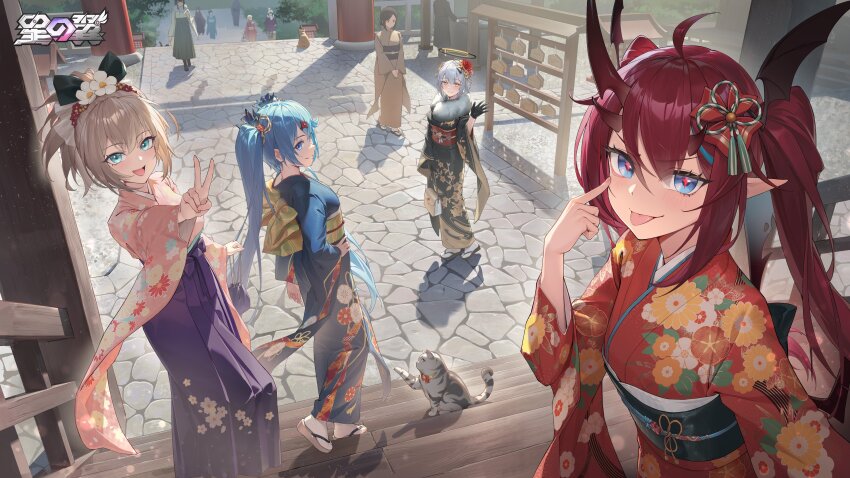 absurdres, alternate_costume, black_ribbon, bow, cat, commentary_request, emika_(starward), hair_bow