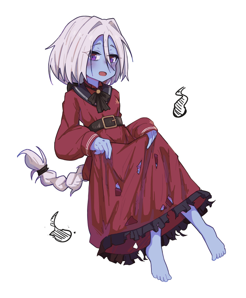 1girl, :o, absurdres, artistic_error, barefoot, belt, black_bow, black_bowtie