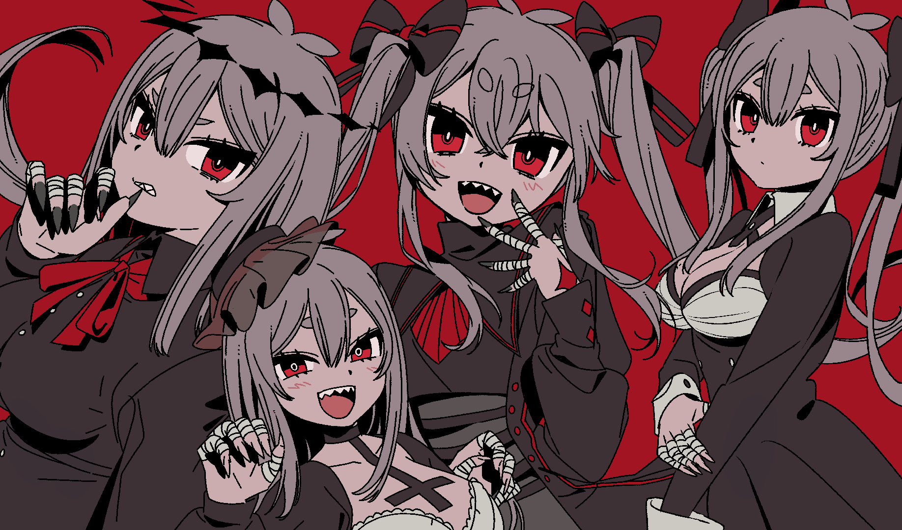 1girl, antenna_hair, bandaged_fingers, bandages, black_dress, black_hat, blush, bow