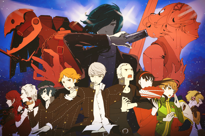 5boys, 5girls, :o, aigis_(persona), aged_up, amagi_yukiko, androgynous, android