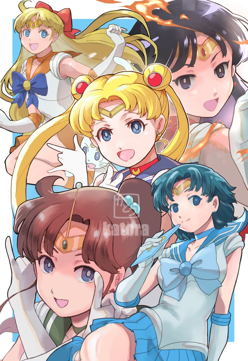 5girls, absurdres, aino_minako, artemis_(sailor_moon), bishoujo_senshi_sailor_moon, black_hair, blonde_hair, blue_choker