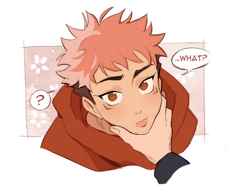 1boy, forced_feminization, itadori_yuji, jujutsu_kaisen, kugisaki_nobara, makeup, netlen3, pink_hair, speech_bubble