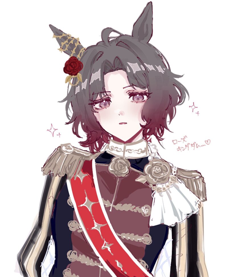 1girl, ahoge, animal_ears, ascot, blue_jacket, character_name, commentary_request, crossdressing