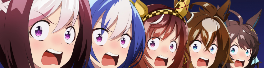 5girls, absurdres, agemasen!_(meme), ahoge, animal_ears, blue_eyes, blue_hair, braid