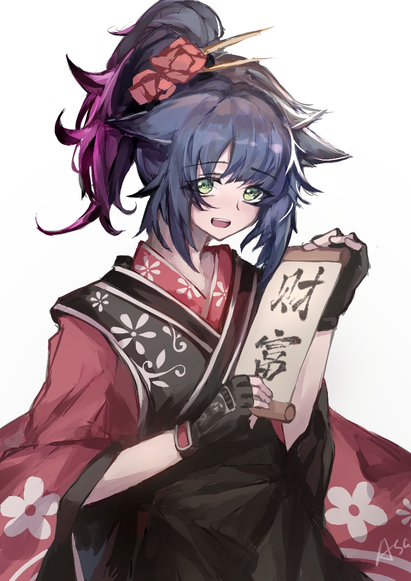 1girl, animal_ears, arknights, asa_achen, black_dress, blue_hair, blush, cat_ears