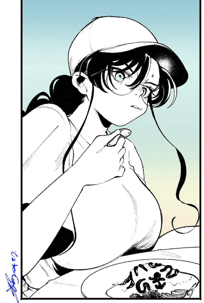 1girl, artist_name, bad_id, bad_twitter_id, baseball_cap, blue_background, blue_eyes, blue_theme