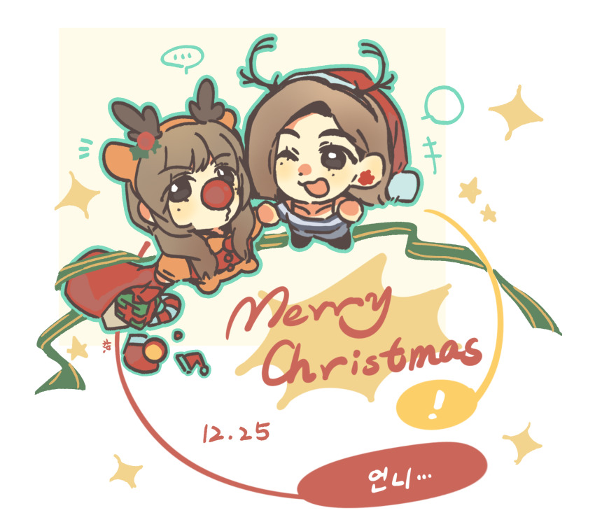 !, +++, 2girls, ;d, animal_costume, animification, bae_(nmixx), black_shirt