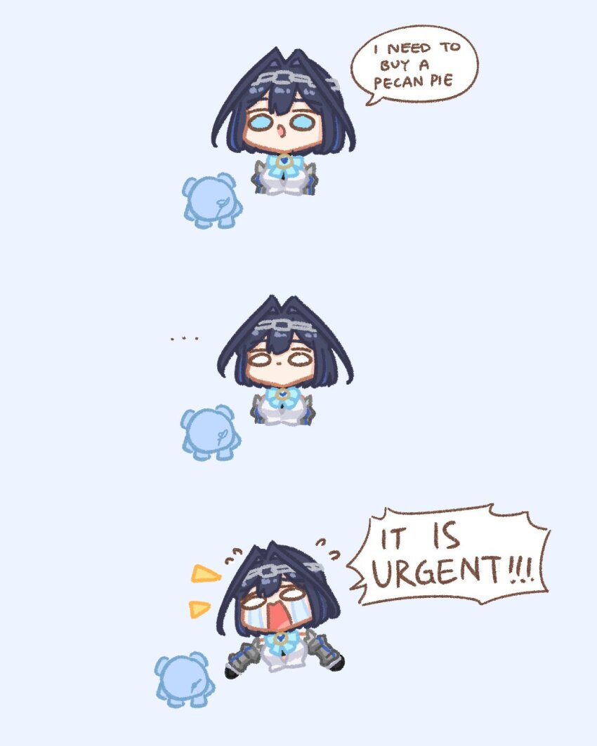 1girl, blue_eyes, blue_hair, bow, brooch, chain, commentary, english_commentary