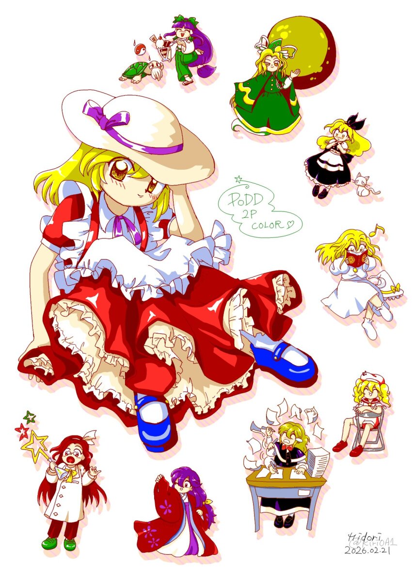 6+girls, alternate_color, apron, asakura_rikako, black_capelet, black_dress, black_ribbon, black_shoes