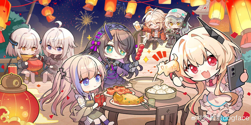 :d, absurdres, barefoot, beer_mug, bridge, character_request, chinese_commentary, chinese_new_year