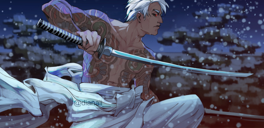 1boy, absurdres, character_request, commentary, diana_ii, highres, holding, holding_sword