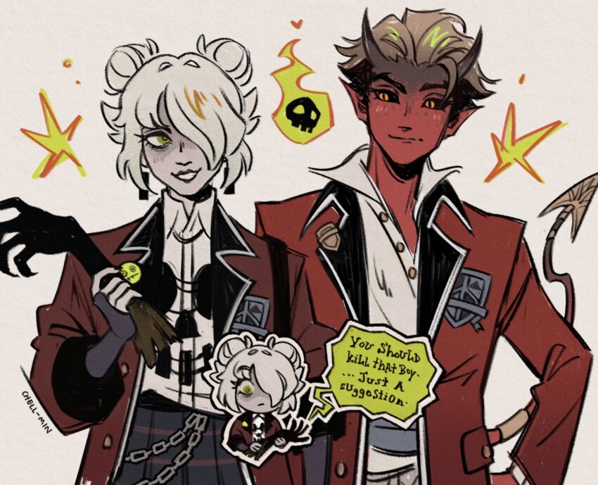 1girl, apollo_(deadlock), black_hair, blazer, blonde_hair, chell_min_says, colored_sclera, deadlock_(game)