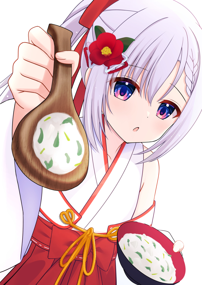 1girl, :o, bare_shoulders, blue_eyes, bowl, braid, child, commentary_request