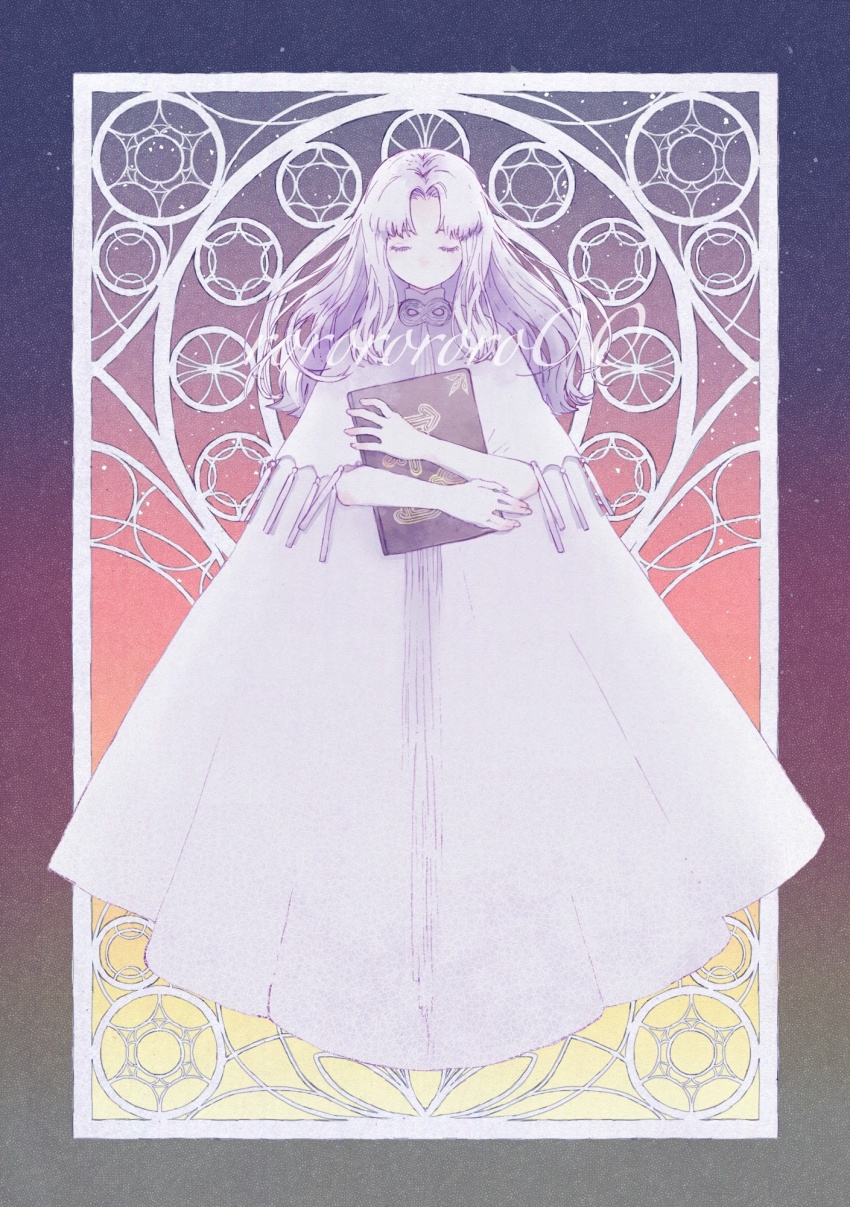 .hack//, .hack//games, 1girl, artist_name, aura_(.hack//), blue_background, book, capelet