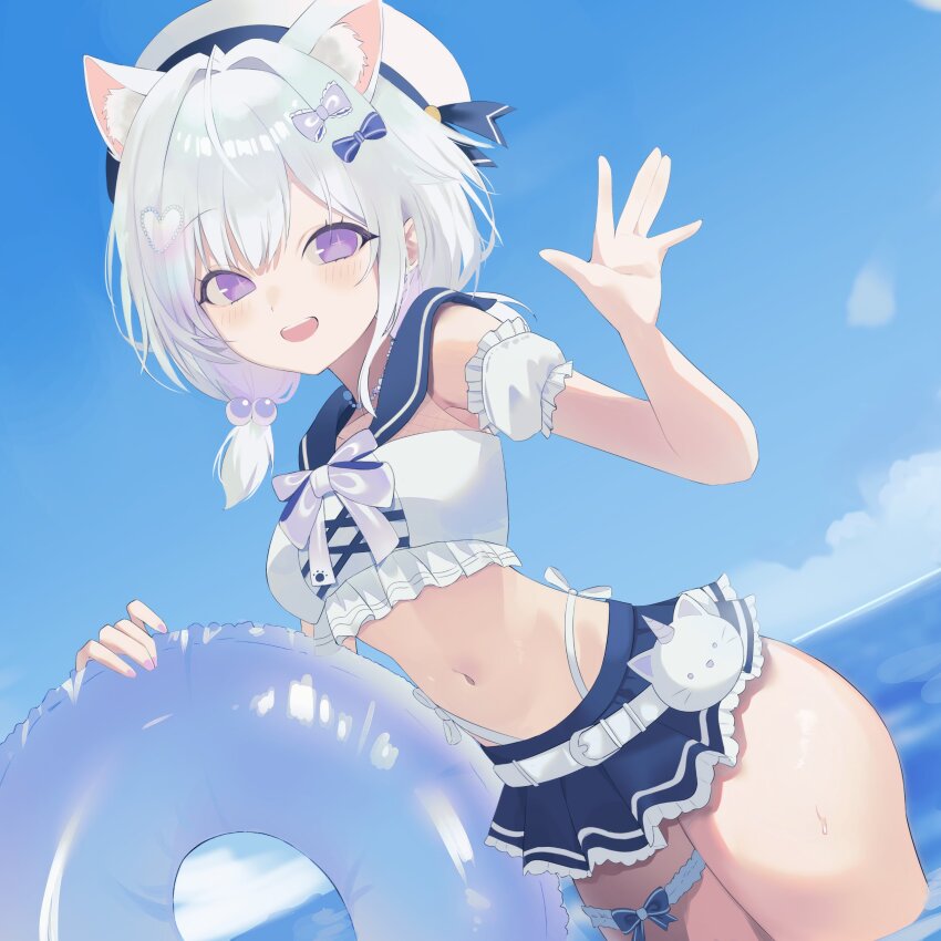 1girl, absurdres, animal_ear_fluff, animal_ears, arnyang_(ayatsuno_yuni), ayatsuno_yuni, bikini, blue_sailor_collar