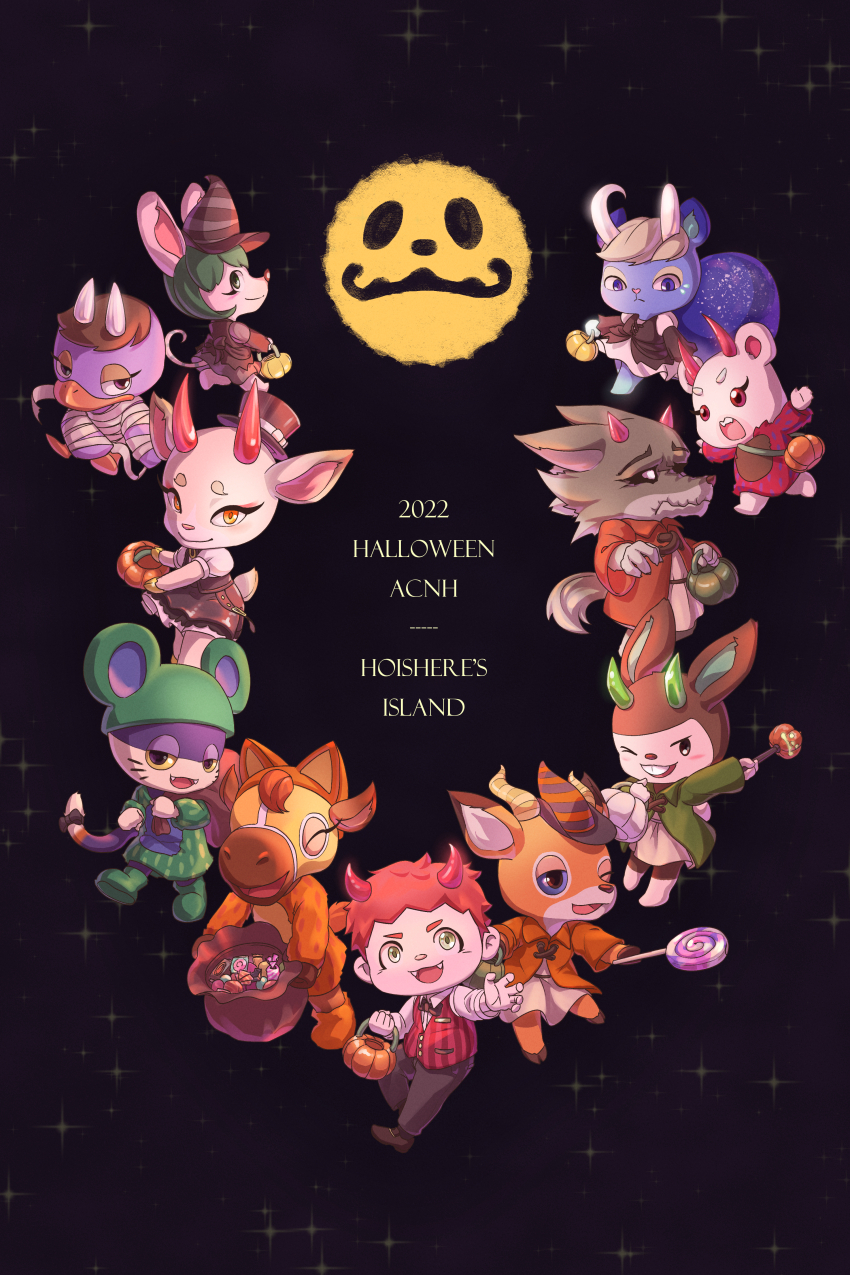 4boys, 6+girls, absurdres, animal_costume, animal_crossing, beau_(animal_crossing), black_pants, bree_(animal_crossing)