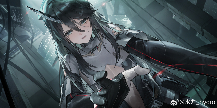 1girl, black_hair, chinese_commentary, commentary_request, from_below, girls'_frontline, girls'_frontline_2:_exilium, highres