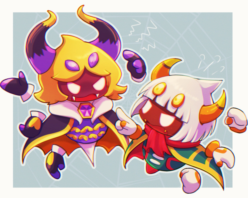 2boys, blonde_hair, cape, commentary_request, dark_taranza, extra_arms, fangs, gloves