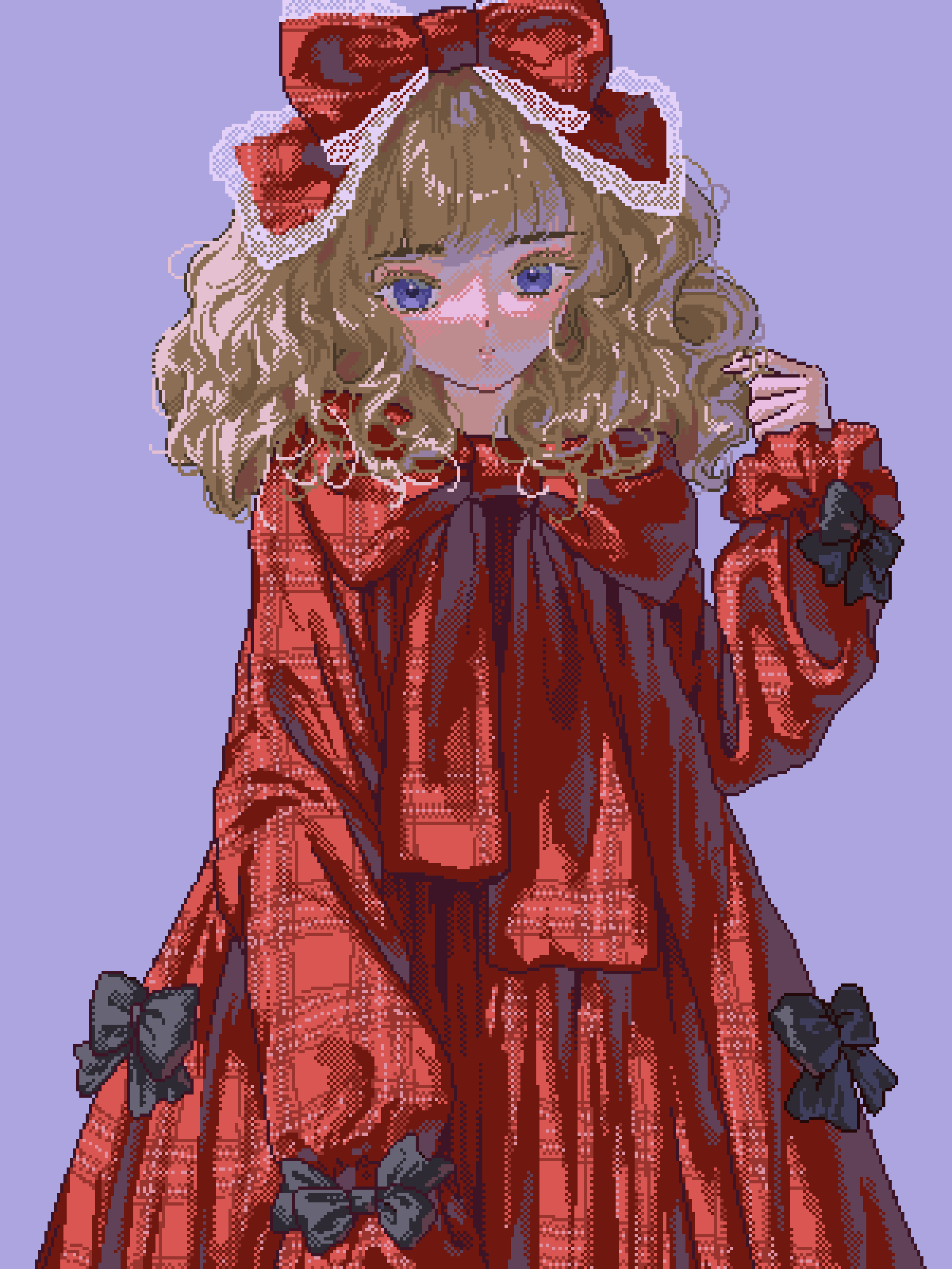 1girl, absurdres, blonde_hair, blue_eyes, bow, dress, expressionless, hair_bow