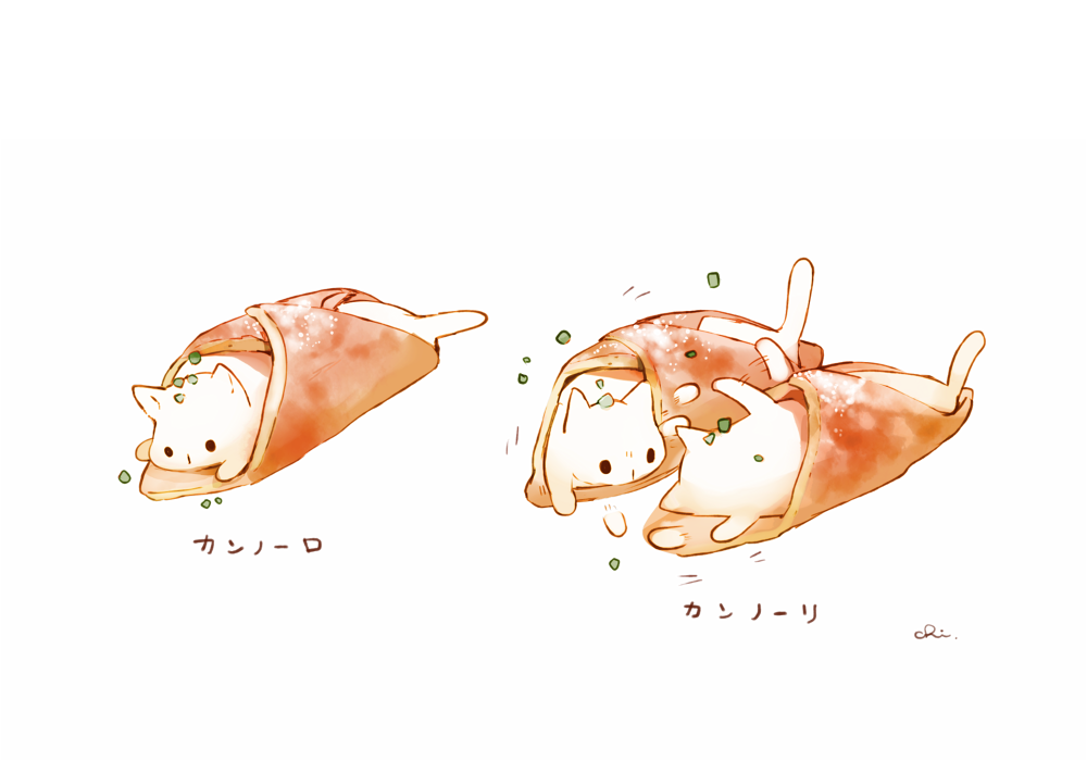 cannoli, cat, chai_(drawingchisanne), commentary_request, food, food-themed_creature, in_food, no_humans