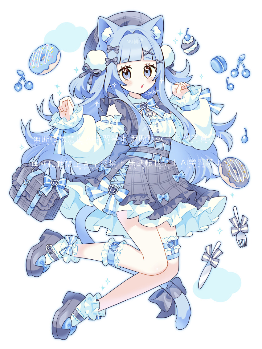 1girl, :o, absurdres, animal_ear_fluff, animal_ears, blue_bow, blue_bowtie, blue_eyes