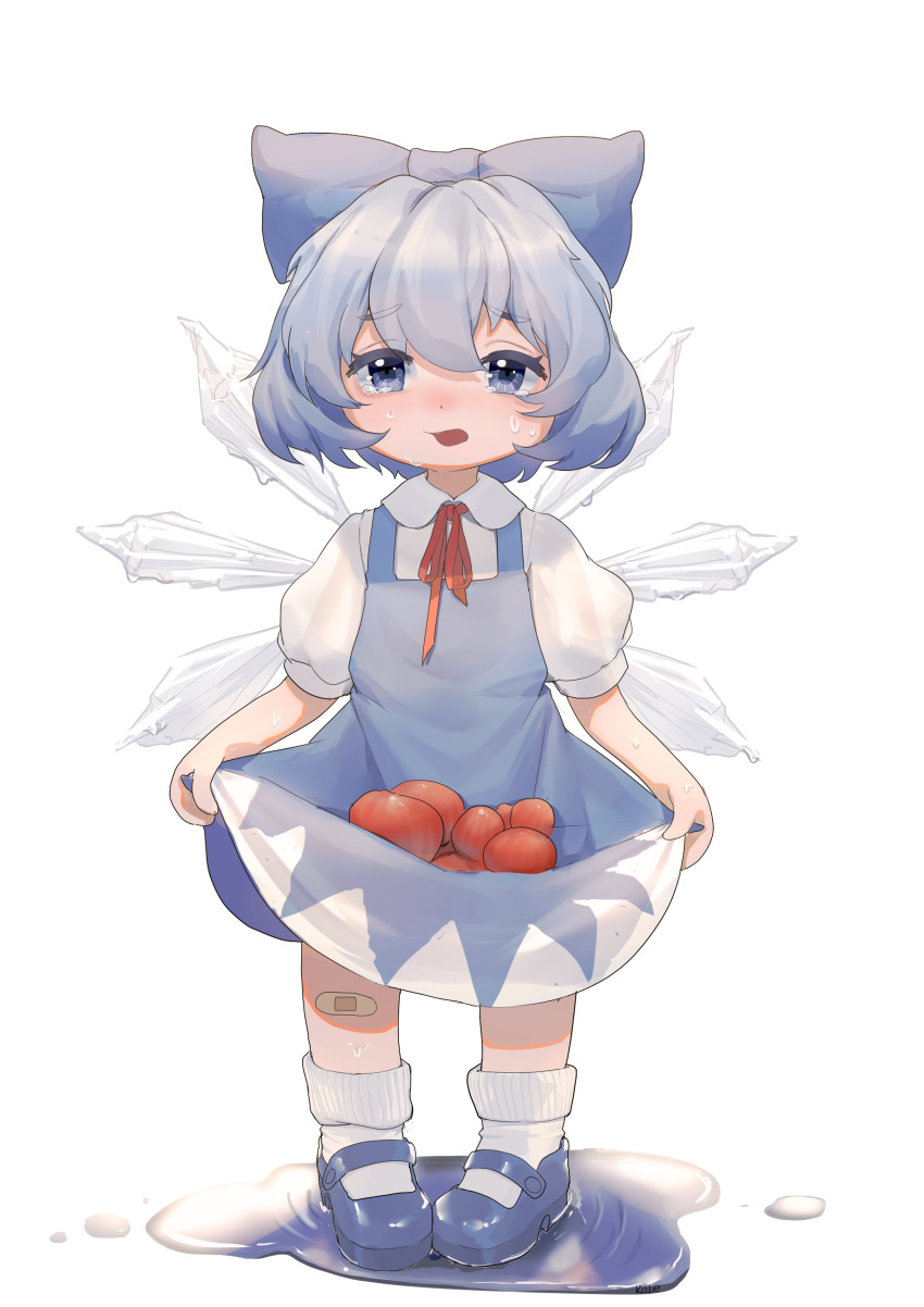 1girl, abi_(kabe), absurdres, blue_bow, blue_dress, blue_eyes, blue_hair, blue_shoes