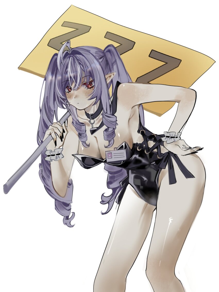 1girl, ahoge, alternate_costume, bare_shoulders, black_leotard, black_nails, breasts, cleavage