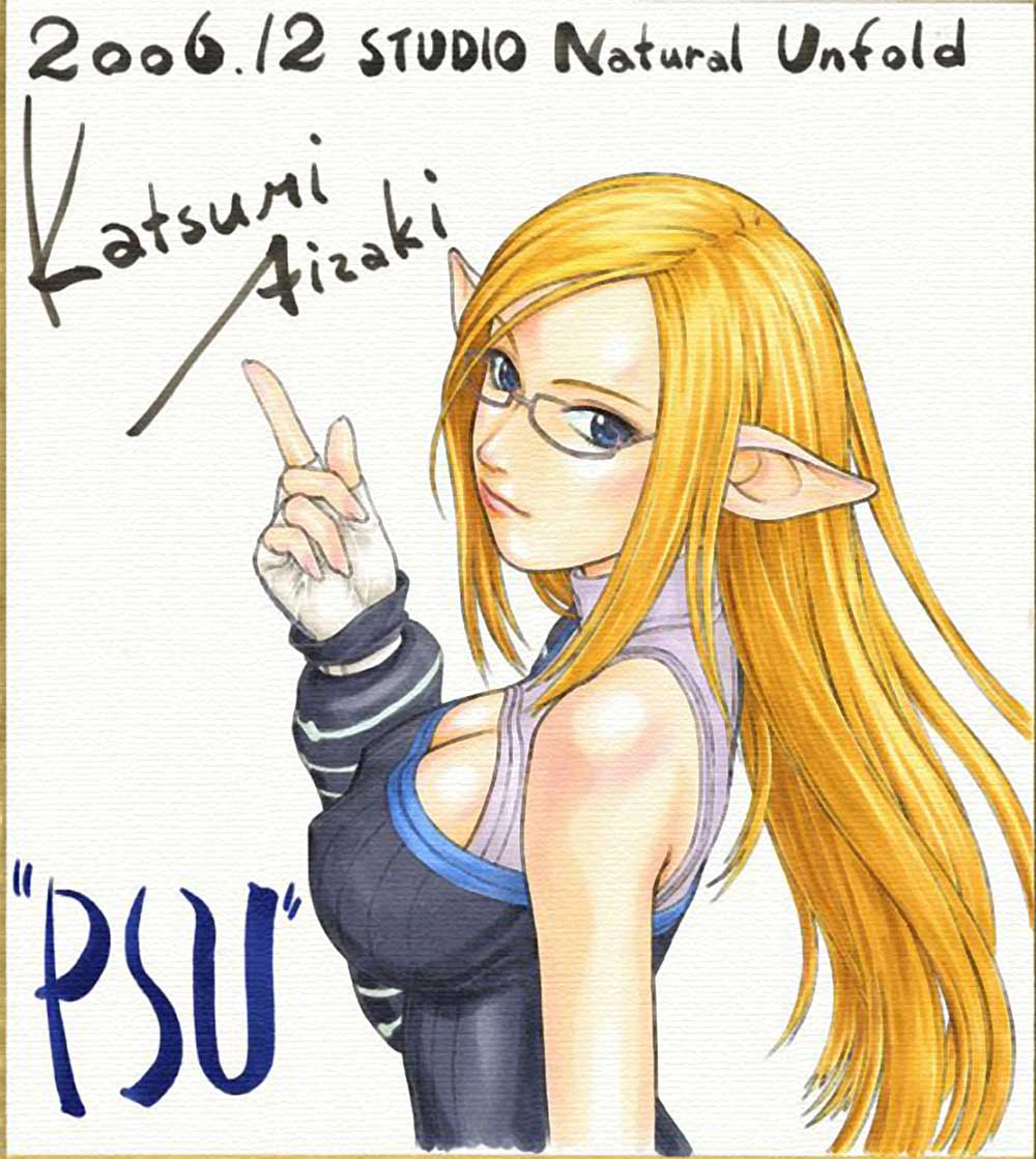 1girl, aizaki_katsumi, bare_shoulders, blonde_hair, blue_eyes, breasts, cleavage, cleavage_cutout