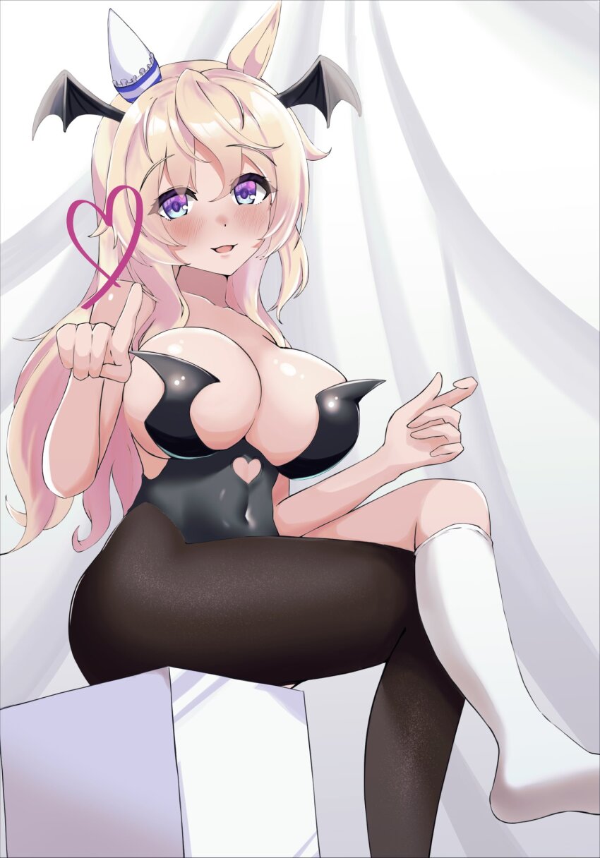 1girl, alternate_costume, animal_ears, blonde_hair, blue_eyes, blush, breasts, cleavage