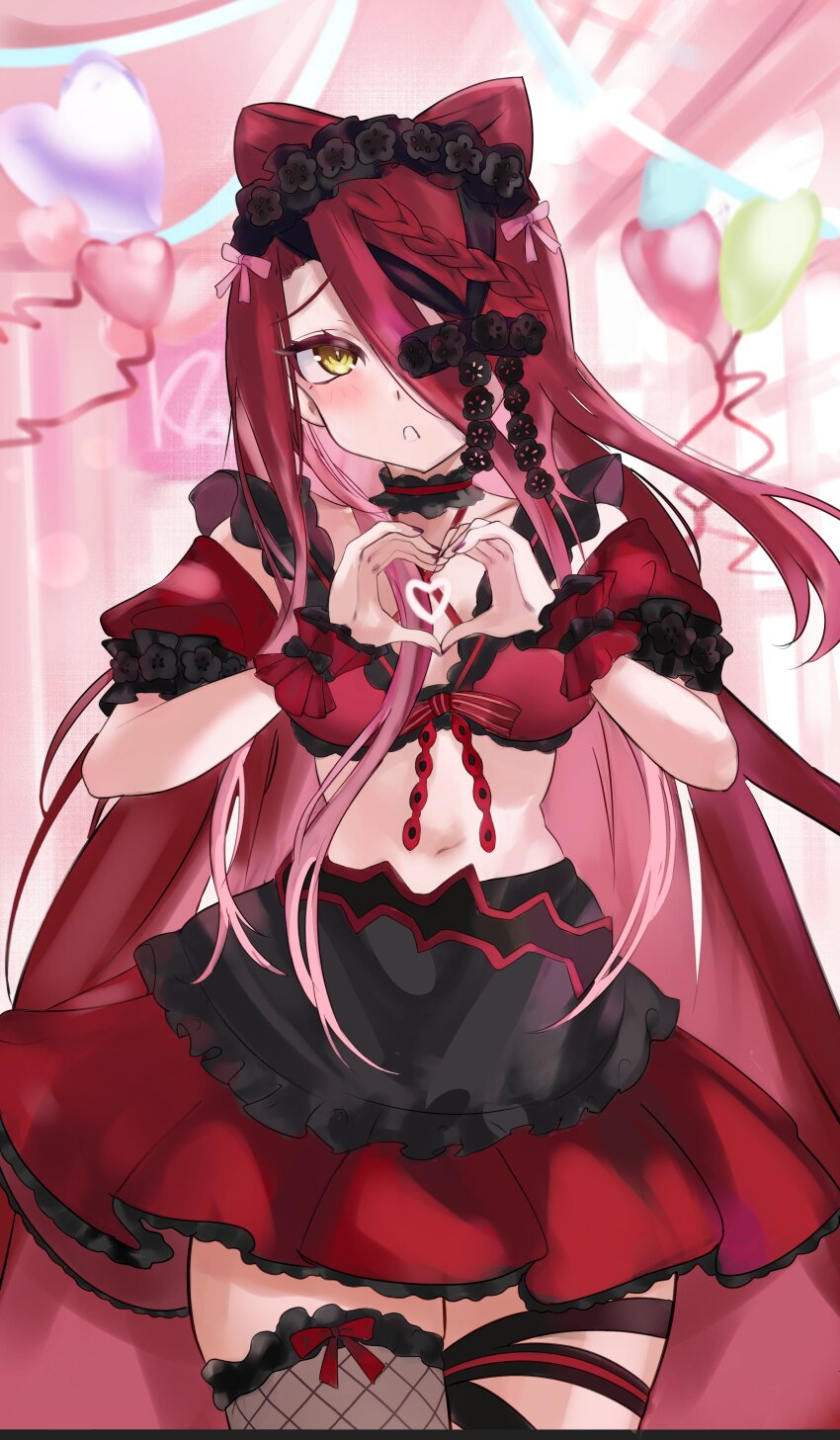 1girl, absurdres, apron, bare_shoulders, black_apron, blush, bow, bra